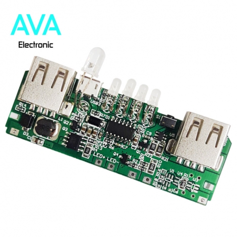 برد پاور بانک 5v 2A با دو خروجی USB و نشانگر در صد شارژ (ماژول شارژ و دشارژ)