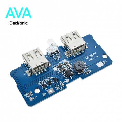 برد شارژ و دشارژ باتری لیتیومی 2A دارای 2 خروجی USB (برد پاور بانک)
