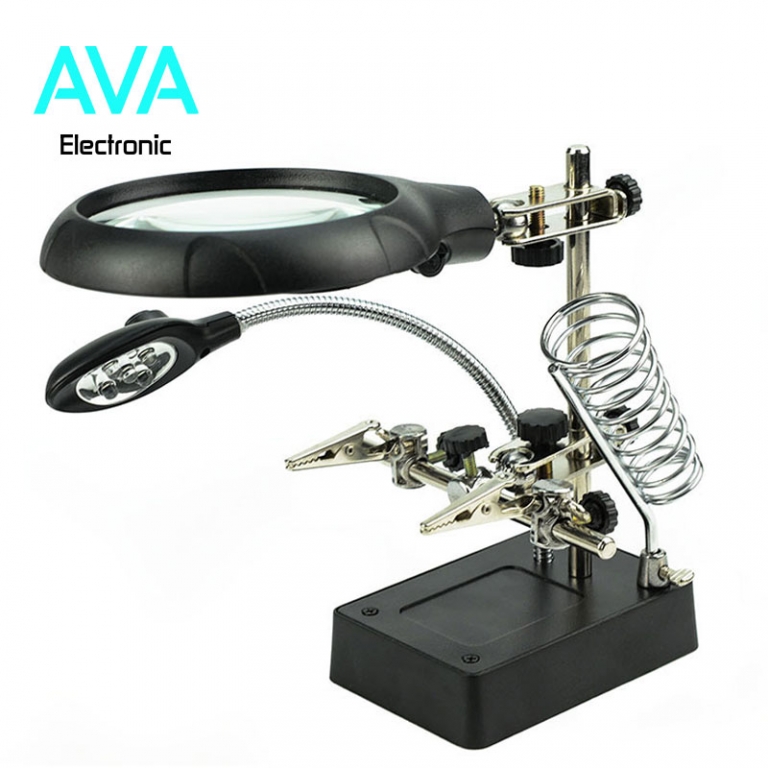 گیره مونتاژ ذره بین دار به همراه پایه هویه MG16129-C مجهز به LED - آوا ...