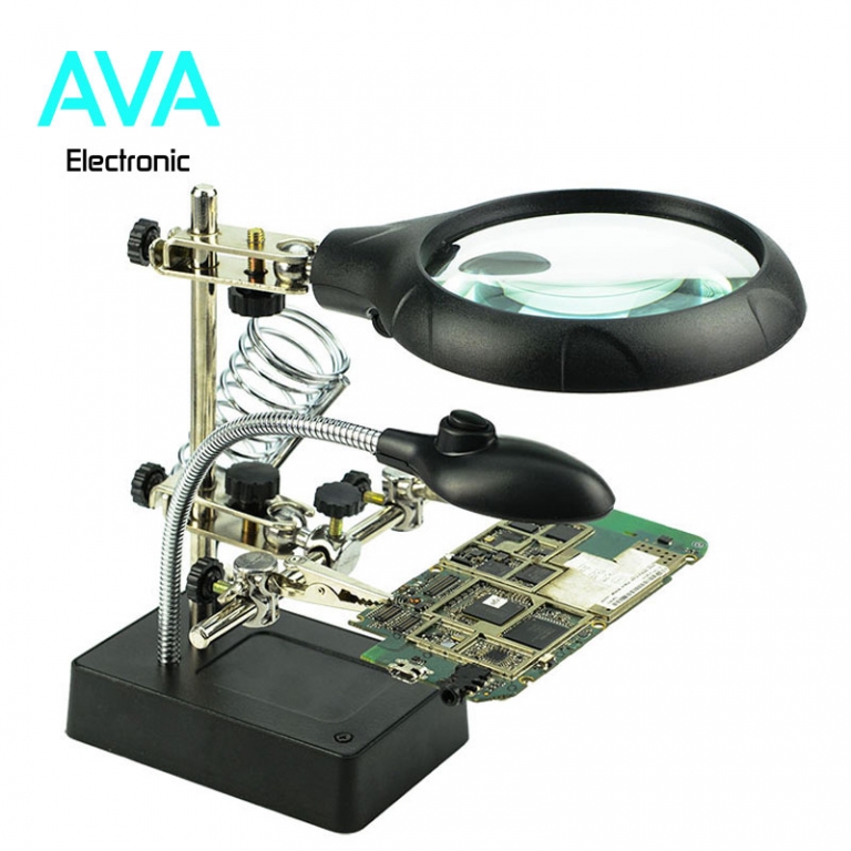 گیره مونتاژ ذره بین دار به همراه پایه هویه MG16129-C مجهز به LED - آوا ...