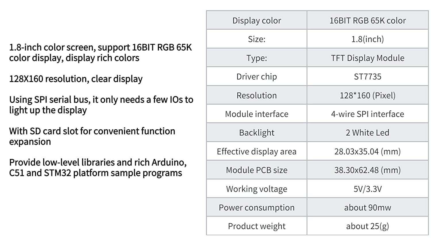 شیلد نمایشگر 1.8 اینچ آردوینو با درایور ST7735 و رابط SPI