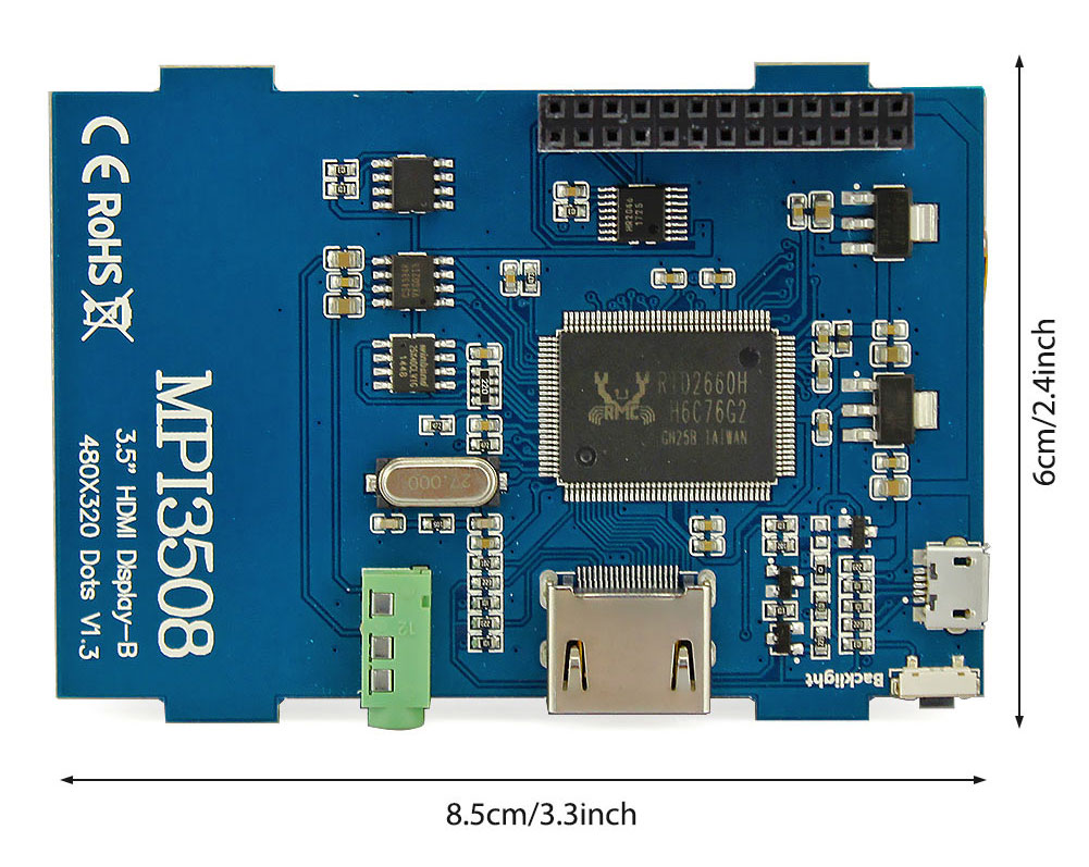 نمایشگر 3.5 اینچ رزبری پای دارای ورودی HDMI و تاچ مقاومتی