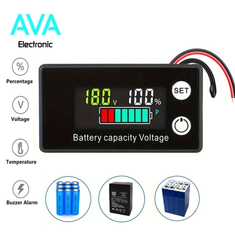 نمایشگر ولتاژ و ظرفیت باتری DC8V-100V مدل W2026 دارای سنسور دما و آلارم