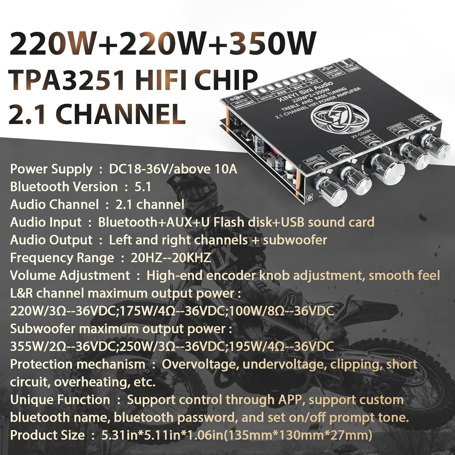 آمپلی فایر XY-S350H استریو بلوتوثی 2x220W و ساب ووفر 350W