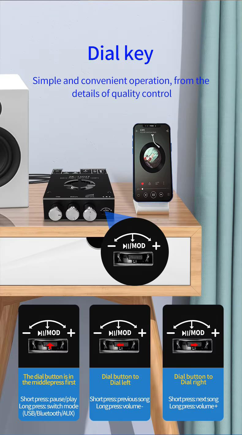 آمپلی فایر ZK-1602T بلوتوثی استریو 160W+160W